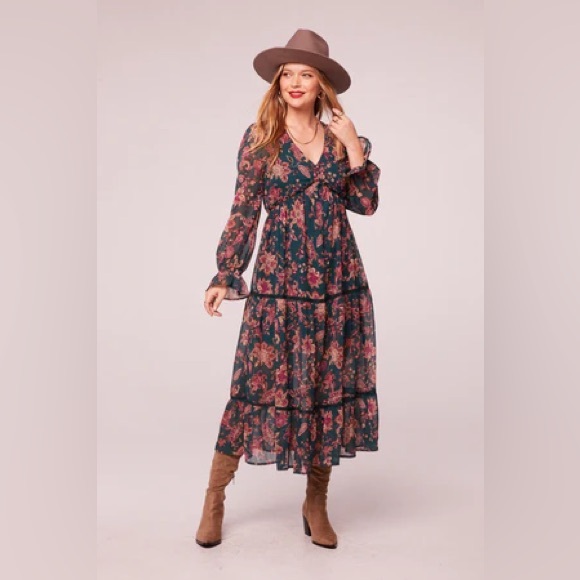 NWT Band Of The Free RUN THE WORLD PINE PAISLEY EMPIRE WAIST MIDI DRESS Boho - Picture 4 of 6